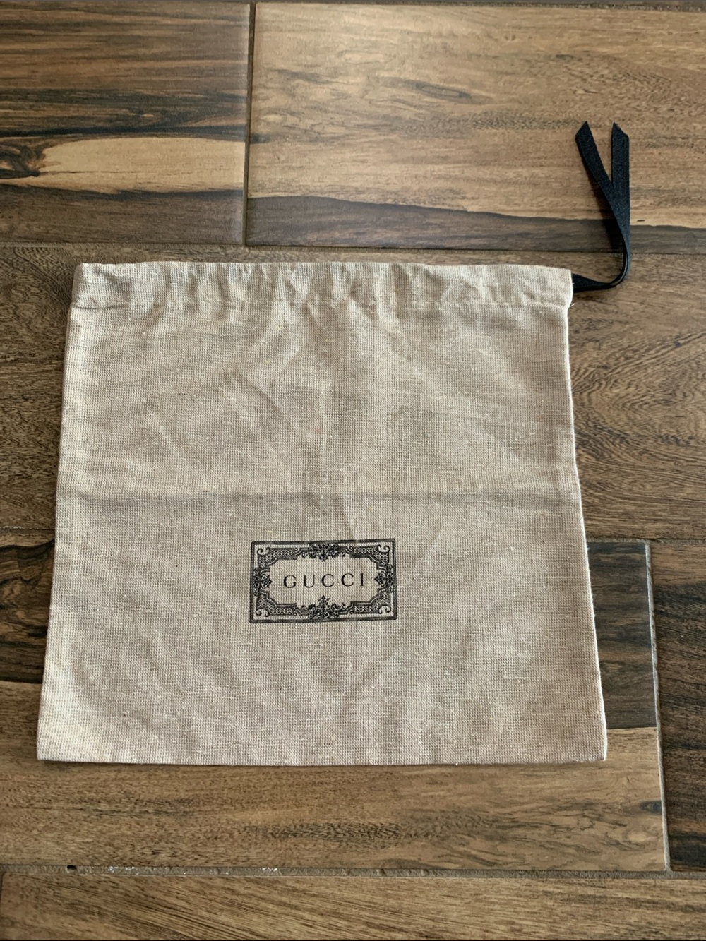 Gucci Tan Black Small Canvas Drawstring Bag